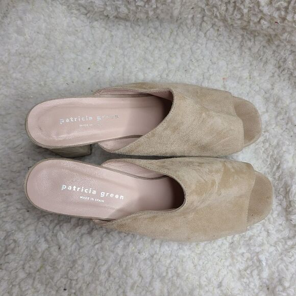 Patricia Green Dylan Chunky Tan Suede Platform Slide Sandals sz 10 - Picture 2 of 10